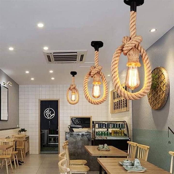 Decorative hanging String / Rope Holder  lamp rustic rope hanging pendant holder decorative hanging light vintage retro ceiling light beige color meter decorative hanging lights