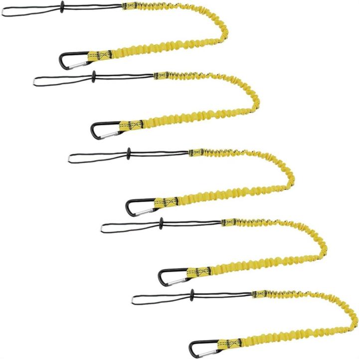 5 Pack Retractable Bungee Cord With Aluminum Lock Carabiner And Adjustable Loop End Yellow