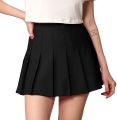 Women's High-Waisted Pleated Skirt - Casual Solid Color, School Uniform, Night Wear, Black. 