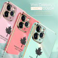 Jizetin (Free Lanyard) for OPPO A5 2020 / A9 2020 Back Cover Luxury 6D Plating Soft Casing Silicone Square Frame Phone Case Shiny Bling Back Cover Maple leaf New design Side Drawing Case. 