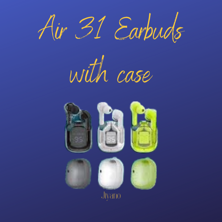 Air31 Wireless Earbuds, Bluetooth Headphones with ENC Noise Canceling Translucent Earphones, HiFi Dual Stereo Microphone Mini in-Ear Earbuds Touch Control with Charging Case and LED Digital Display