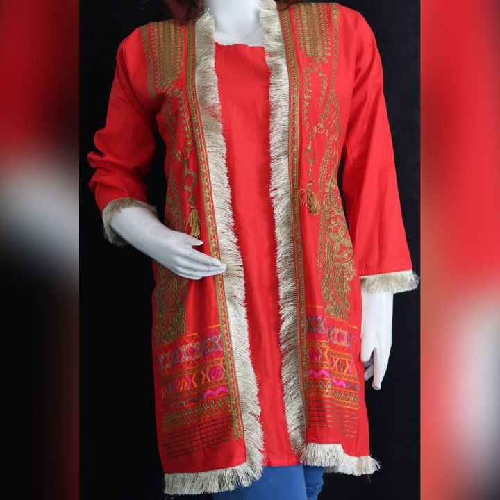 Embroidered Gown Style Double Shirt with Kiran