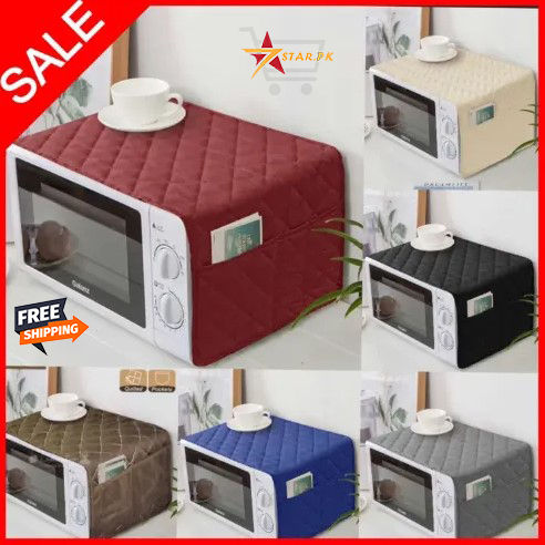 100GSM Cotton's Quilted Kitchen Microwave Oven Cover - Oil Proof - Dustproof Decorative With Storage pockets | Microwave Covers & Kitchen Organizer - Export Quality