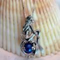 Love Sitting Mermaid Shape Faux Pearl Bead Cage Locket Pendant Necklace Jewelry. 