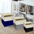 Foldable Fabric Storage Box & Square Baskit Bins with Lid For Office And Home Clothes Organizer Cubes with Handles Space saver Jewelry And Makeup Storage Box with Dual Handles in 3 Colors. 