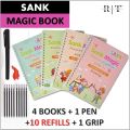 REFLECTIONZ TRADERS- SANK Montessori Reusable Magic Book 4 Magic Books + 1 Magic Pen + 10/5 Refills + 1 Grip Children's Calligraphy Copybook Magic Writing Calligraphy Handwriting Copybook Set for Copy Practice Gift | Practice book for kids. 