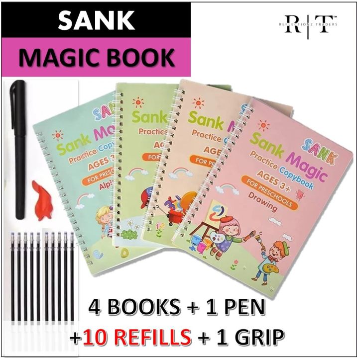 REFLECTIONZ%20TRADERS-%20SANK%20Montessori%20Reusable%20Magic%20Book%204%20Magic%20Books%20+%201%20Magic%20Pen%20+%2010/5%20Refills%20+%201%20Grip%20Children's%20Calligraphy%20Copybook%20Magic%20Writing%20Calligraphy%20Handwriting%20Copybook%20Set%20for%20Copy%20Practice%20Gift%20%7C%20Practice%20book%20for%20kids%20-%20Image%202