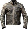Men's Vintage Antique Motorcycle Retro Biker Leather Jacket For Mens. 
