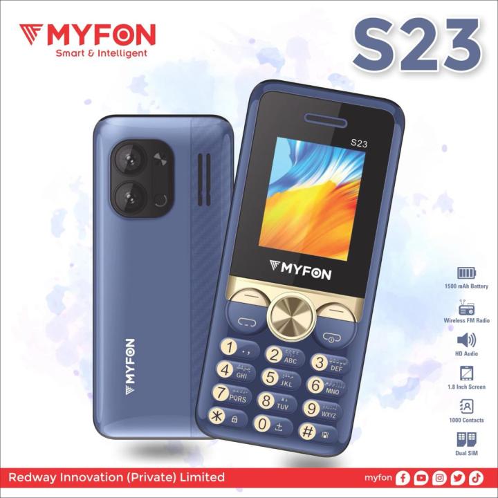 Myfon S23 - 1.8 inch Display - 1500mAH Battery - Dual Sim - PTA Approved - Auto call recording - Wireless FM Radio - 1 Year brand warranty