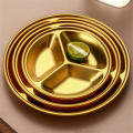Stainless Steel Stainless Steel Circular Partition Plate  Multigrid Multi Color Korean Barbecue Dipping Plate Thickened Golden Sauce Plate for Barbecue Parties Buffets Restaurants Home Cooking Snack. 