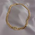 Gold Thick Chain Double D Letter Alloy Necklace Fashion Design Bracelet Accessories. 