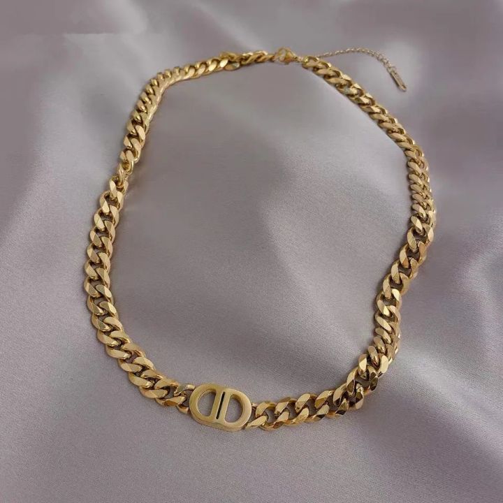 Gold%20Thick%20Chain%20Double%20D%20Letter%20Alloy%20Necklace%20Fashion%20Design%20Bracelet%20Accessories%20-%20Image%205