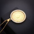 Never Faded Big Size Turkey Coin Pendant & Necklaces with AAA Crystal for Women Gold Color Turkish Coins Jewelry Ethnic Gifts. 
