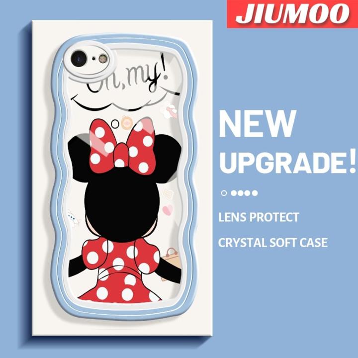JIUMOO For iPhone 6 Plus iphone 6s Plus Case Cartoon Cute Minnie Mouse Colorful Lovely Cream Wave Border Soft Clear Shockproof Phone Cases Creative Camera Transparent Casing Simple Silicone Protective Cover