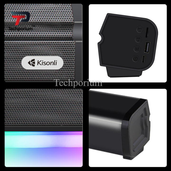 Kisonli LED-802 RGB Wireless Bluetooth 5.3 Soundbar Modern Retro Design ...