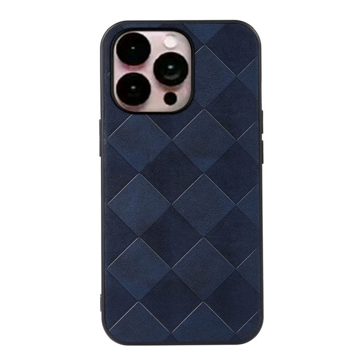 For iPhone 14 Pro Max Weave Plaid PU Phone Case (Black)