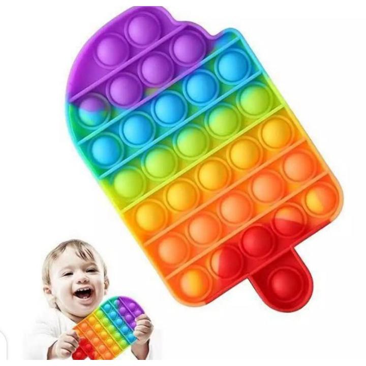 Candy Lollipop shape Push Pop Bubble Fidget Spinner Pop It Silicone Toy stress reliever, sensory toy  - Rainbow