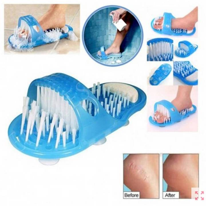 Easy Feet Cleaning Brush Exfoliating Foot Massager Slipper for Unisex Adults, 1 Pc (Blue)