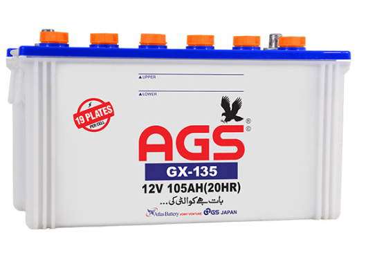 AGS GX135 BATTERY 12 VOLTS 105 AH 19 PLATES SPECIAL DESIGNED FOR UPS SOLAR GENERATORS TRACTOR COASTER BUSES AND MULTI PURPOSE BATTERY