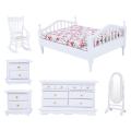 1:12 6pcs Mini Wooden White Bedroom niture Set for Dollhouse.