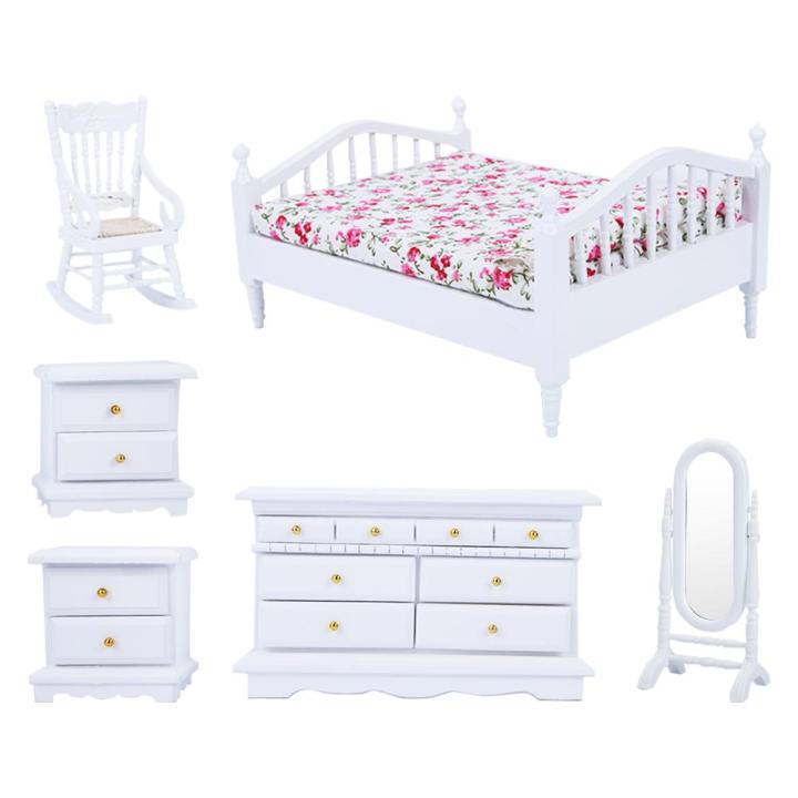 1:12%206pcs%20Mini%20Wooden%20White%20Bedroom%20niture%20Set%20for%20Dollhouse%20-%20Image%205