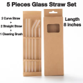 5 Pieces  Reusable Glass Straws, Clear Glass Drinking Straw. 