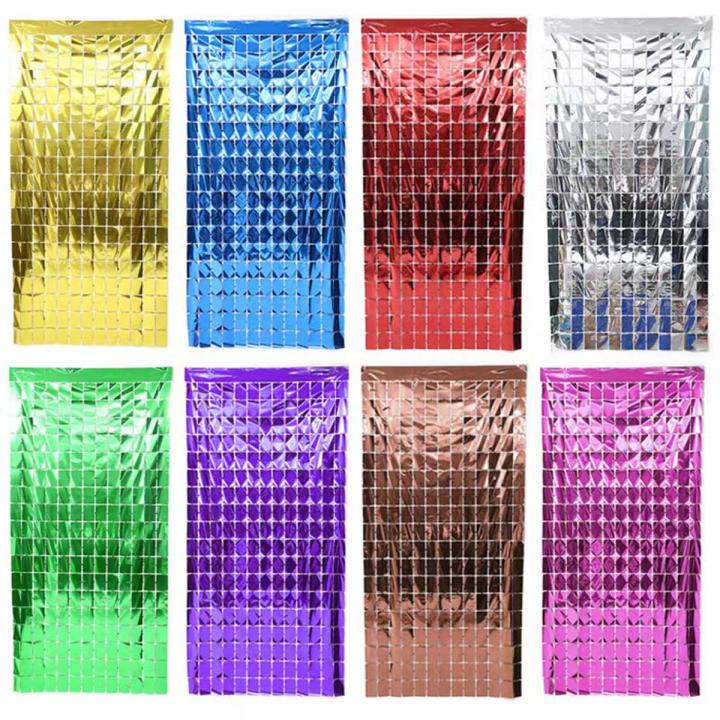 Square Shape Tinsel Foil Fringe Curtain for Party Place & Home Decoration Wedding Engagement Birthday Bridal Baby Shower Celebration Parties Wall Decor Supplies Products & Items Photo Booth Backdrop Metallic Curtains