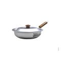 Silver Steel Frying Pan With Lid / Anodized Wood Handle Frying Pan - Size 22,24 & 27cm. 