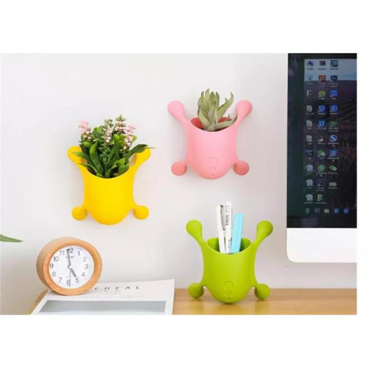 1Pcs Mini Creative Multifunctional Office Flower Pots Wall Mounted Window Vase Desktop Pen Holders Desktop Storage Decoration- Multi