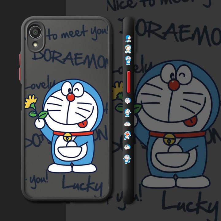 JIUMOO For Asus Zenfone Live ZB501KL Live L1 ZB501KL Case Side Square Edge New Design Phone Cases Thin Frosted Transparent Hard Pattern Silicone Casing Cartoon Cute Doraemon Cat Full Cover Camera Protection Shockproof Softcase