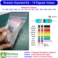 140 Pcs Resistor Assortment Kit 1/4W with 14 Popular Values (1Ω, 100Ω, 220Ω, 330Ω, 1K, 4.7K, 10K, 15K, 22K, 100K, 180K, 330K, 390K, 470K) 10 Pcs Each by Electrica. 