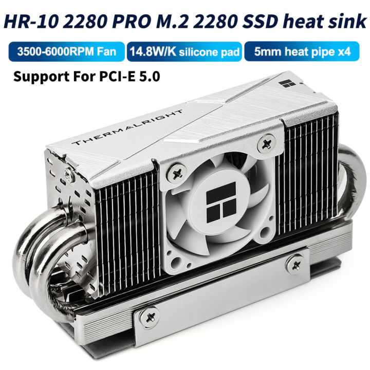 Thermalright Hr-10 2280 Pro Solid State Drive 4 Aghp Heatpipes Heat Sink Radiator M.2 Ssd Cooler 3010 4pin Pwm Fan For -E5.0