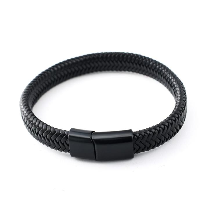 Classic Black Braided Leather Bracelet -for Men Fashion Stainless Steel Magnetic Clasp Punk Homme Bangles Gifts