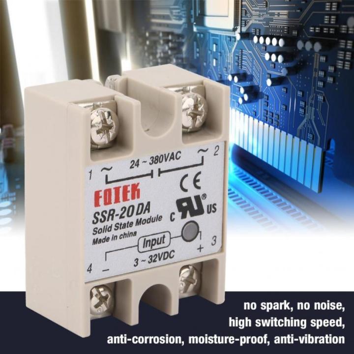 SSR-20DA DC Control AC 20A Solid State Relay Module Input 3-32V DC to 24-380V AC