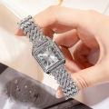 LooKeo mall New Arrival Elegant Diamond Watch with Full Rhinestone, Square Shape Quartz Wristwatch for Ladies, Unique Personality Fashionable Watch with Roman Letters. 