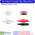 Red & Black Crocodile Clips 28mm/45mm – Strong Alligator Clamp Connectors for Battery, Multimeter & DIY Electronics (5 Pairs or 10 Pcs) by Electrica. 