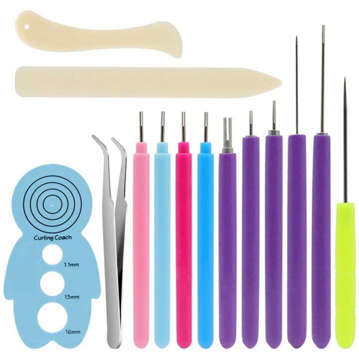 14 Pieces Paper Quilling Tools Slotted Kit,Assorted Sizes Rolling Curling Quilling Needle Pen for Art Craft DIY Paper