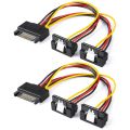 SATA Power Cable, 2-Pack 8-Inch SATA 15 Pin Male to 2XSATA 15 Pin Down Angle Female Power Splitter Cable. 