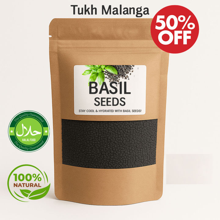 Tukh Malanga | Organic Basil Seeds | Tukmaria 100% Pure, Natural Sabja Seeds for Weight Loss, Skin Care & Summer Drinks Cooling Superfood for Falooda, Sharbat & Digestive Health