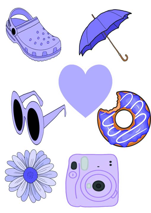 Purple aesthetic stickers, Pack of 7,  3 x 2 inch