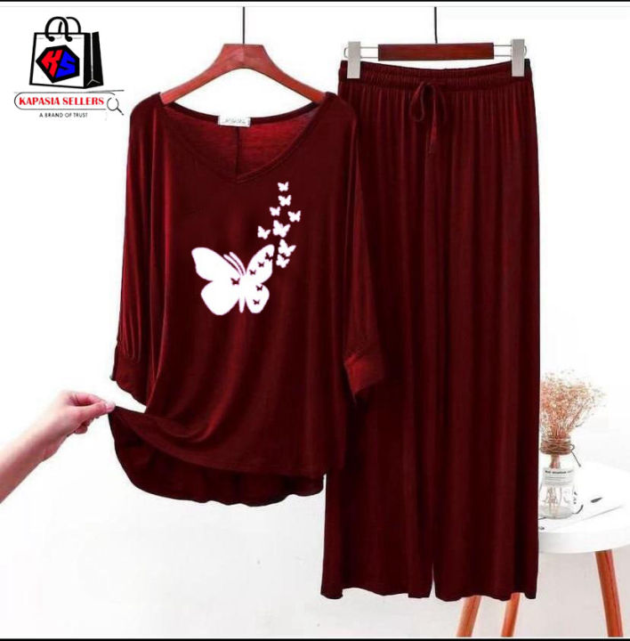 Butterfly Maroon Flapper style lounge wear for women Daraz.pk