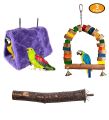 3 pack customized handmade Winter Warm Bird Nest House Natural wooden perch and cage toy. 