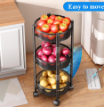 Wheel Tire Rotating Vegetable Shelf Organizer Kitchen Rotating Multi-Layer Kitchen Shelf Rotating Vegetable Rack on Wheels Floor Standing Layer Rack Fruit Basket. 