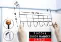 Over Door Hanger multipurpose with 7 Hooks, space saver , Metal Over the Door Towel Hook, Decorative Overdoor Organizers, Hanging Storage Rack for Hat, Coats, Purses, Scarves, Clothes, Jackets, Belt, Bedroom, Bathroom, Closet. 