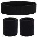 Black Outdoor Fitness Sports Sweatband Headband Yoga Gym Unisex Head Band and Wrist Band- Pack of 2. 