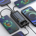 Solar Charger Solar Power Bank Portable External Battery Backup Fast Wireless Real Rated 10000mAh 4 USB Built-in Cables LED Flashlights and Carabiner for iPhone Android (Black/White). 