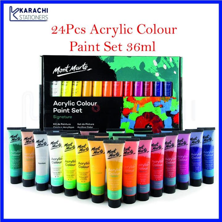 Mont Marte Acrylic Paints Set - 24 Pieces, 36ml Tubes - Ideal for Acrylic Painting - Brilliant Lightfast Colours with Great Opacity - Perfect for Beginners, Professionals and Artists