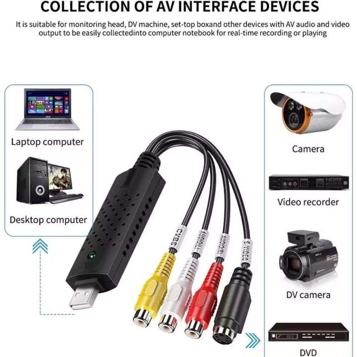 Easycap USB 2.0 Easy Cap Video TV DVD VHS DVR Capture Adapter Easier Cap USB Video Capture Device Support Windows 2000/Win Xp/Win Vista/Win 7/Win 8/ Win 10/ Win 11/ Mac-Book