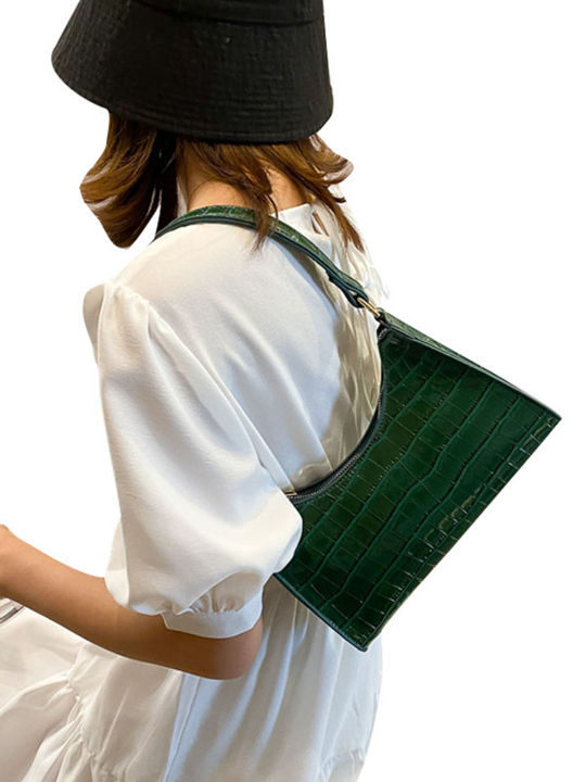 Women%20Retro%20Baguette%20Bag%20Tote%20Bag,%20Crocodile%20Shoulder%20Handbag%20Purses%20with%20Zipper%20Closure%20-%20Image%203