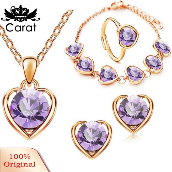 Pendant Necklace Set Bright Color Elegant Lady Love Necklace Earrings Bracelet Ring